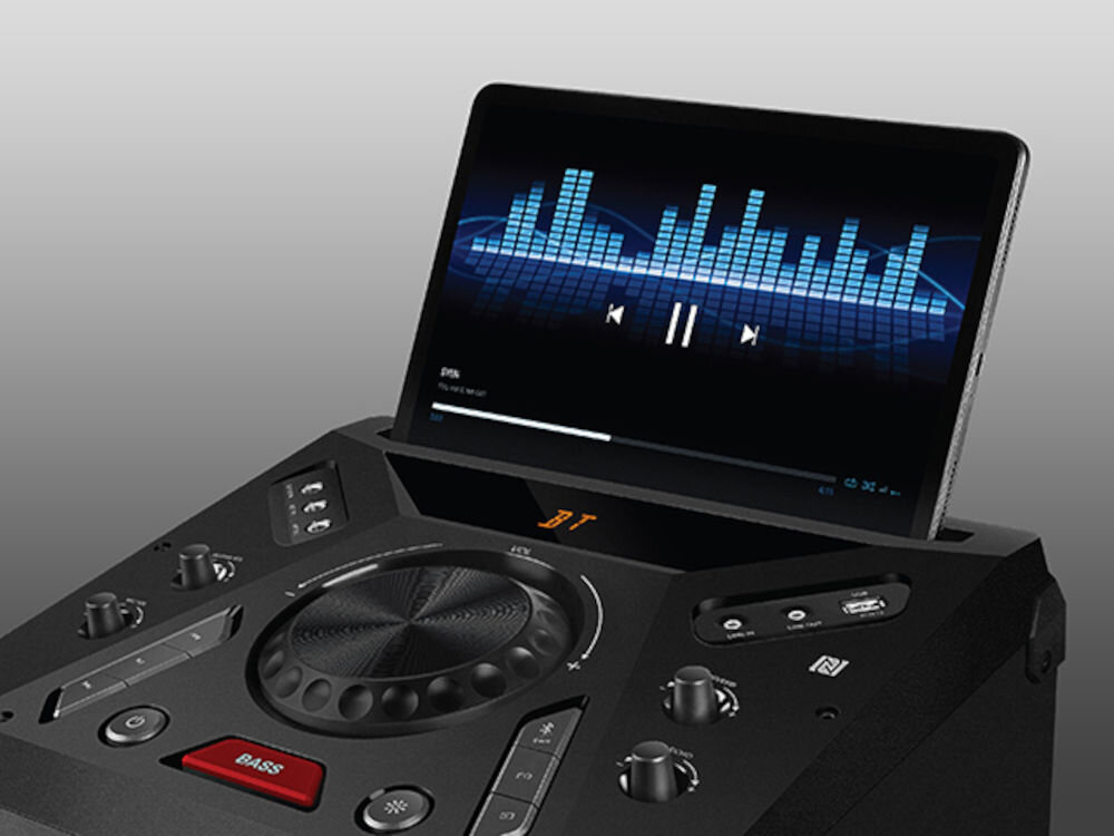 Power audio SVEN PS-1900 stojak smartfon bezpieczeństwo stabilność, kadr na power audio, stojak na smartfona