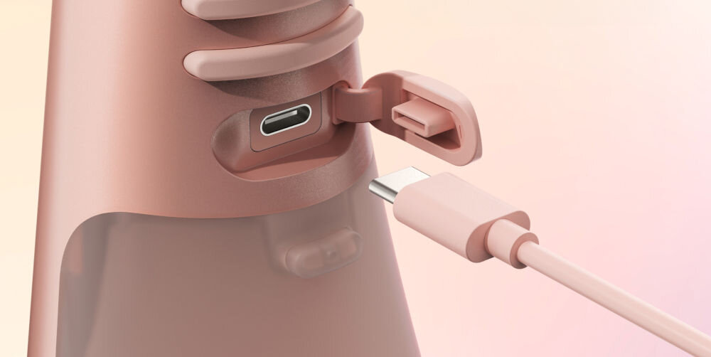 Irygator ORDO Hydro Sonic Różowe złoto mobilność możliwość ładowania za pomocą USB-C idealny do użytku w domu jak i podróży funkcja podróżowania ergonomiczny styl komfort użytkowania wodoodporna konstrukcja IPX7 bezpieczne używanie w wilgotnym środowisku ochrona przed zalaniem uszkodzeniami