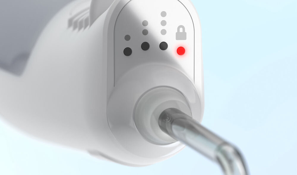 Irygator ORDO Hydro Sonic Biały bateria około 4 tygodnie użytkowania blokada podróżna zapobiega przypadkowemu włączeniu zakres ciśnienia 80-160 PSI dostosowanie siły strumienia do indywidualnych potrzeb