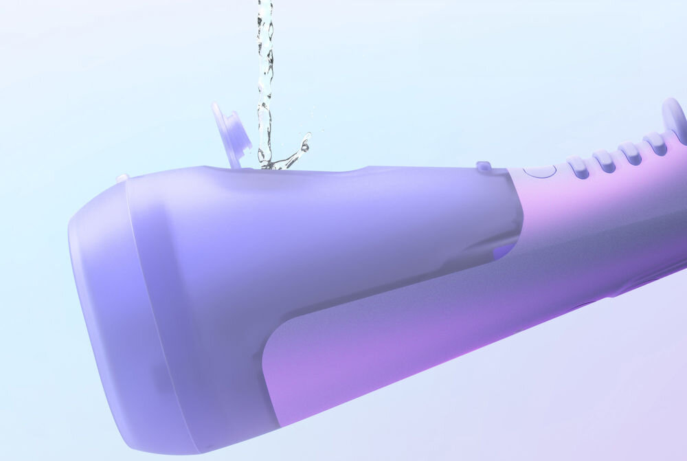 Irygator ORDO Hydro Sonic Perłowy fiolet 2000 pulsacji na minutę 3 ustawienia ciśnienia tryb na żądanie dostosowanie intensywności czyszczenia obrotowa dysza 360 stopni dokładne czyszczenie trudno dostępne miejsca pojemność zbiornika 260 ml wystarczająca ilość wody pełne czyszczenie  