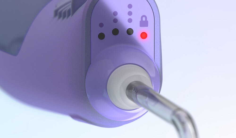 Irygator ORDO Hydro Sonic Perłowy fiolet bateria około 4 tygodnie użytkowania blokada podróżna zapobiega przypadkowemu włączeniu zakres ciśnienia 80-160 PSI dostosowanie siły strumienia do indywidualnych potrzeb  