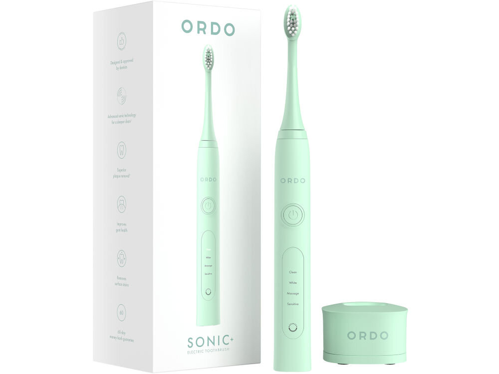 Szczoteczka soniczna ORDO Sonic+ Miętowy wodoodporna konstrukcja bezpieczne użytkowanie wilgotme warunki łazienka zdrowie jamy ustnej komfort użytkowania elegancki design wysoka jakość funkcjonalność estetyka