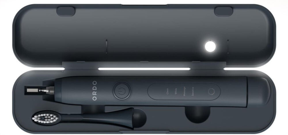 Szczoteczka soniczna ORDO Sonic+ Ciemnoszary 40 tysięcy ruchów na minutę głebokie usuwanie płytki nazębnej skuteczne oczyszczanie trudno dostępne miejsca zaokrąglone włosie końcówki skuteczność delikatna w dotyku 