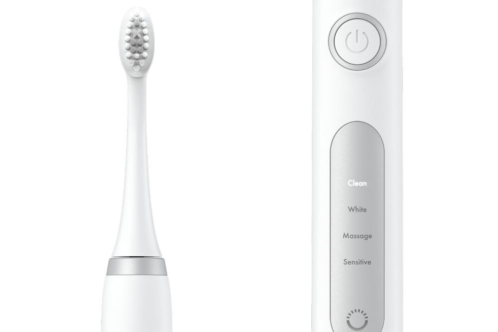 Szczoteczka soniczna ORDO Sonic+ Biało-srebrny 4 tryby pracy clean white massage sensitive timer 2-minutowy funkcja quadpacer odpowiedni czas szczotkowania kompleksowe skuteczne czyszczenie 