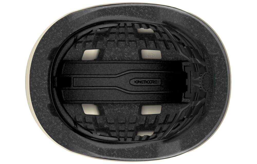 Kask rowerowy LAZER Verde KinetiCore zielony mat Miejski (rozmiar M/L) widok na kask od dołu wyściółka kask rowerowy wentylacja ochrona deszcz zestaw zimowy