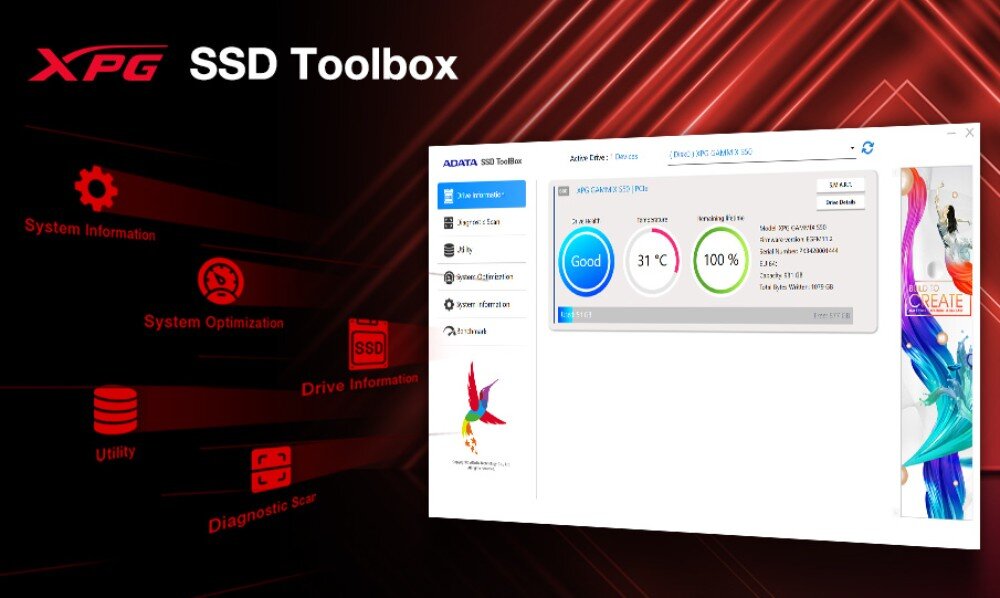 Dysk ADATA XPG Gammix S55 512GB SSD narzędzie monitorowanie