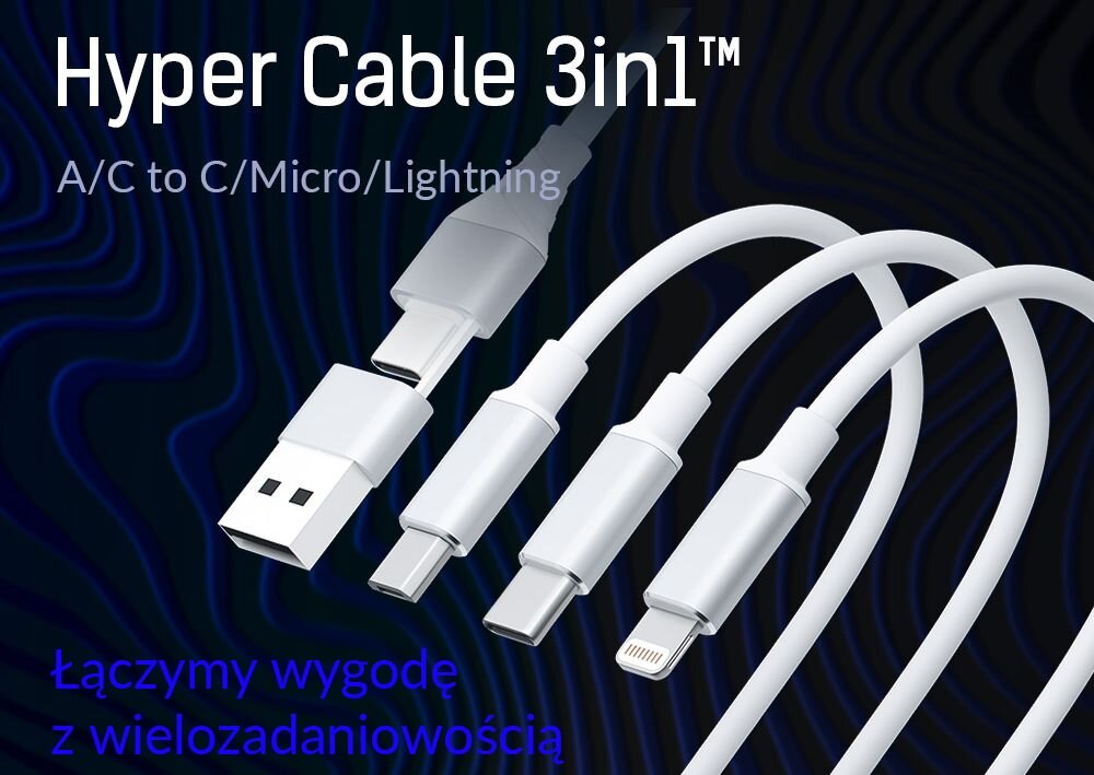 Kabel USB-A/USB-C - USB-C/MicroUSB - USB-A/Lightning 3MK Hyper Cable 3in1 1.5 m potrzeby wielozadaniowosc jakosc wykonanie