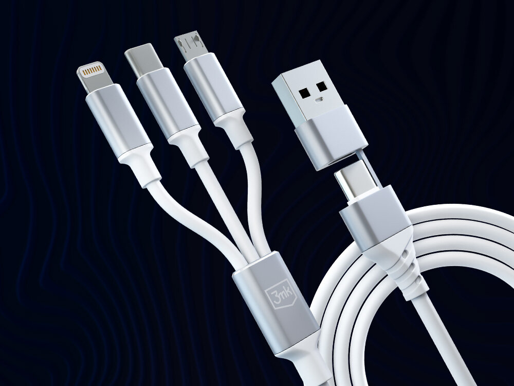 Kabel USB-A/USB-C - USB-C/MicroUSB - USB-A/Lightning 3MK Hyper Cable 3in1 1.5 m jakosc kolor dwa warianty