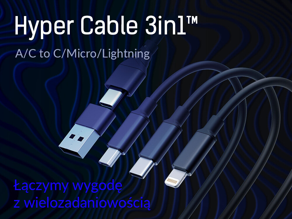 Kabel USB-A/USB-C - USB-C/MicroUSB - USB-A/Lightning 3MK Hyper Cable 3in1 1.5 m potrzeby wielozadaniowosc jakosc wykonanie