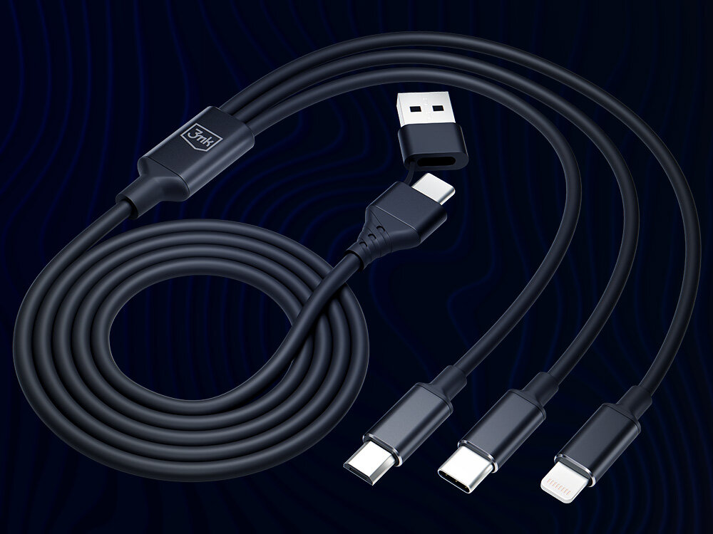 Kabel USB-A/USB-C - USB-C/MicroUSB - USB-A/Lightning 3MK Hyper Cable 3in1 1.5 m dlugosc kabel