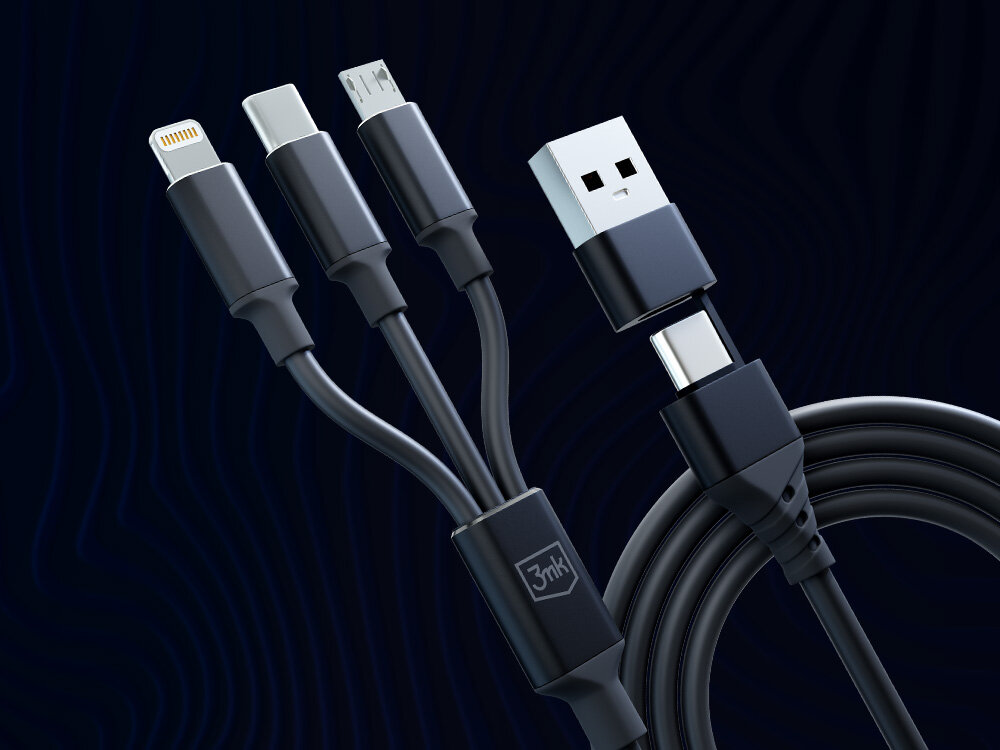 Kabel USB-A/USB-C - USB-C/MicroUSB - USB-A/Lightning 3MK Hyper Cable 3in1 1.5 m jakosc kolor dwa warianty
