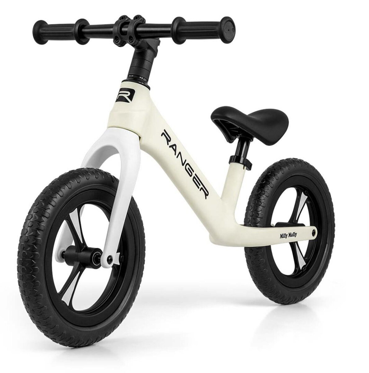 Rowerek biegowy MILLY MALLY Ranger Biały pierwszy pojazd cwiczy motoryke sile miesnie nog utrzymywanie rownowagi koordynacje ruchowa dla dzieci powyzej 2 roku zycia