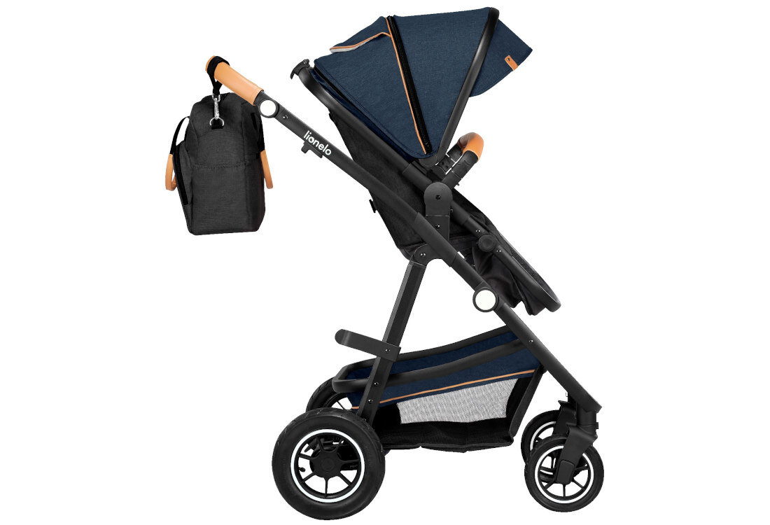 Wózek dziecięcy LIONELO Amber 3w1 Blue Navy Czarno-niebieski kierunek jazdy Trzystopniowa regulacja oparcia ustawienia pozycja Trzystopniowa regulacja podnóżka pałąk