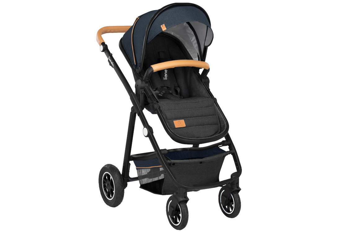 Wózek dziecięcy LIONELO Amber 3w1 Blue Navy Czarno-niebieski 5-punktowe pasy bezpieczeństwa swoboda ruchy bezpieczenstwo