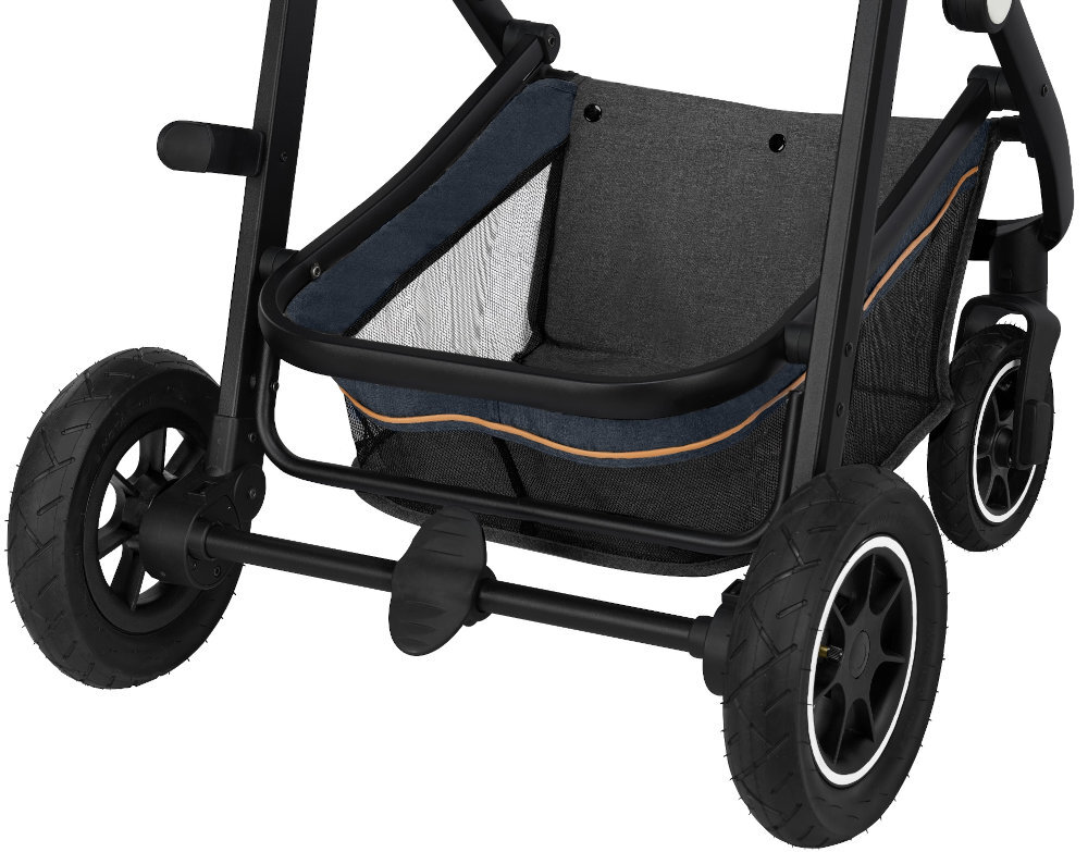 Wózek dziecięcy LIONELO Amber 3w1 Blue Navy Czarno-niebieski Centralny hamulec nożny bezpieczeństwo wygoda użytkowanie