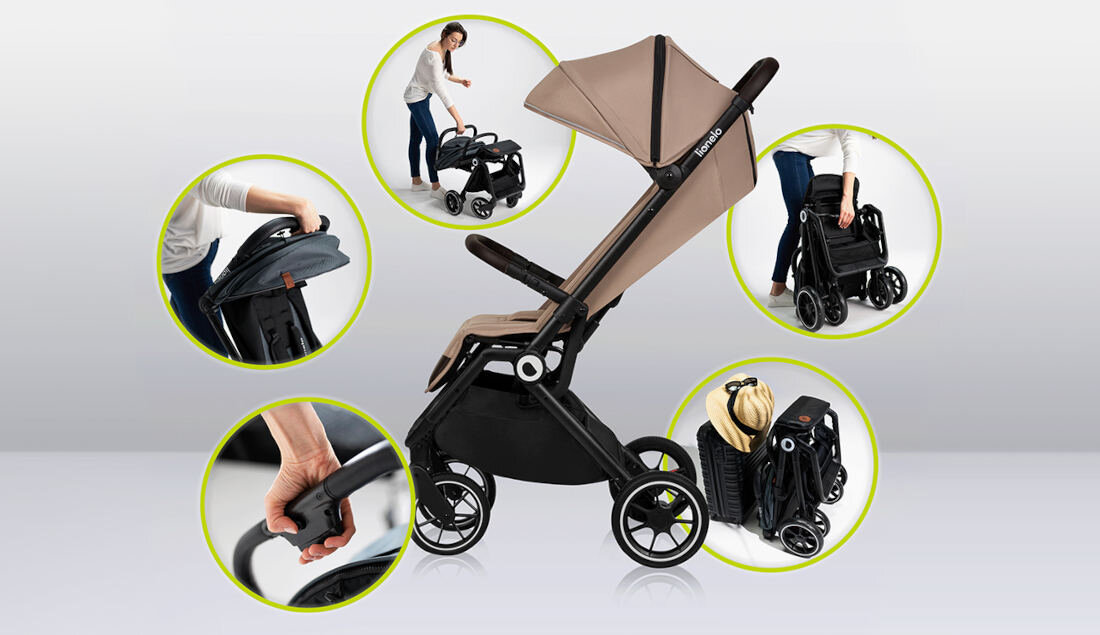 Wózek dziecięcy LIONELO Cloe Green Emerald Czarno-zielony Duża budka XXL ochrona filtr UPF50+ Wodoodporny materiał