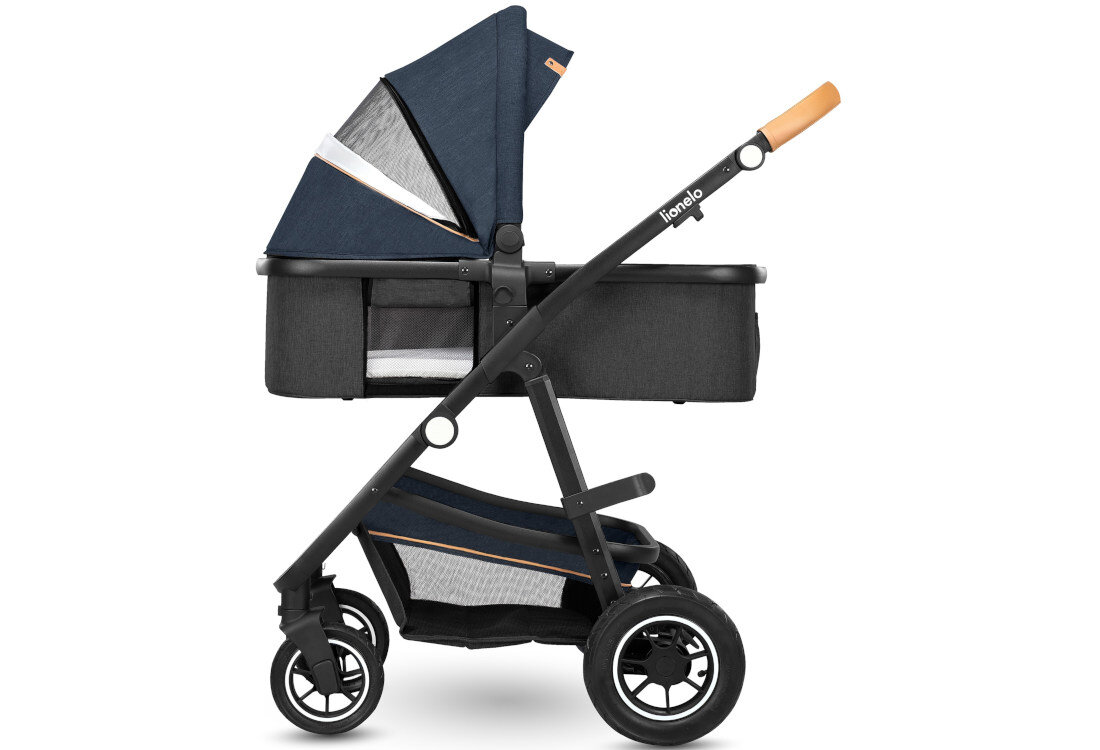 Wózek dziecięcy LIONELO Amber Czarno-niebieski uniwersalne adaptery montaż funkcjonalność
