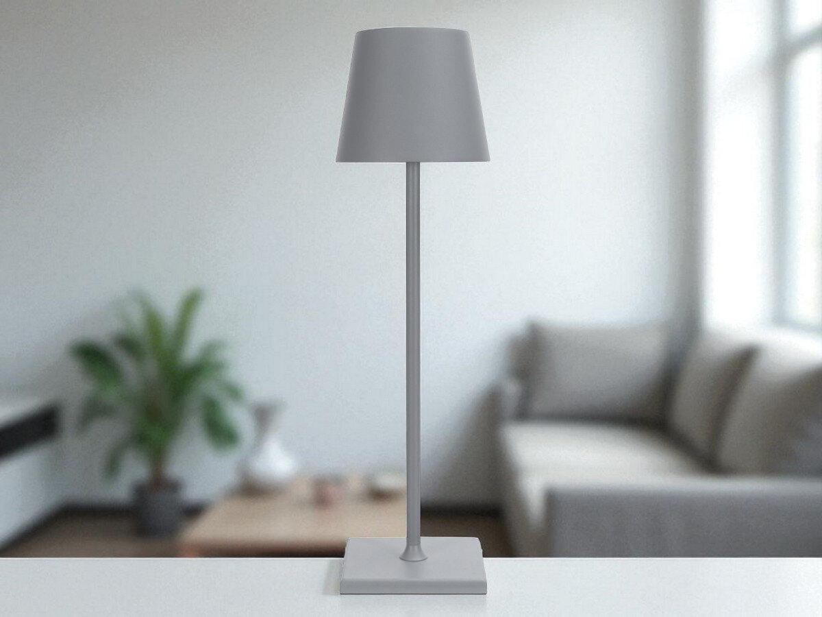 Lampka stołowa LIN Moonlight 8012 Szary, barwa, lumeny, natężenie, regulacja, lampka stoi w pokojui dziennym na blacie