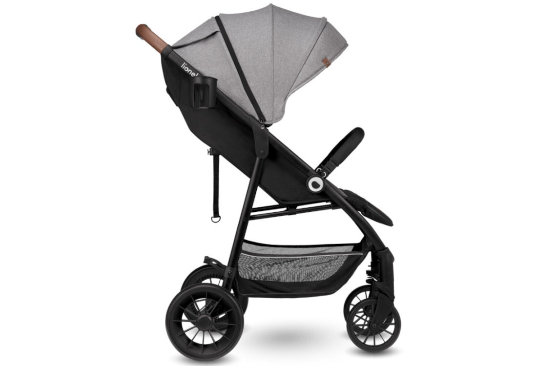 Wózek dziecięcy LIONELO Zoey Grey Stone Szary szerokie siedzisko wysokie oparcie przeznaczenie wiek zakres duża budka powłoka filtr UPF 50+