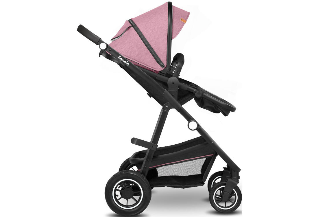 Wózek dziecięcy LIONELO Amber Czarno-różowy budka widok okienko daszek wentylacja