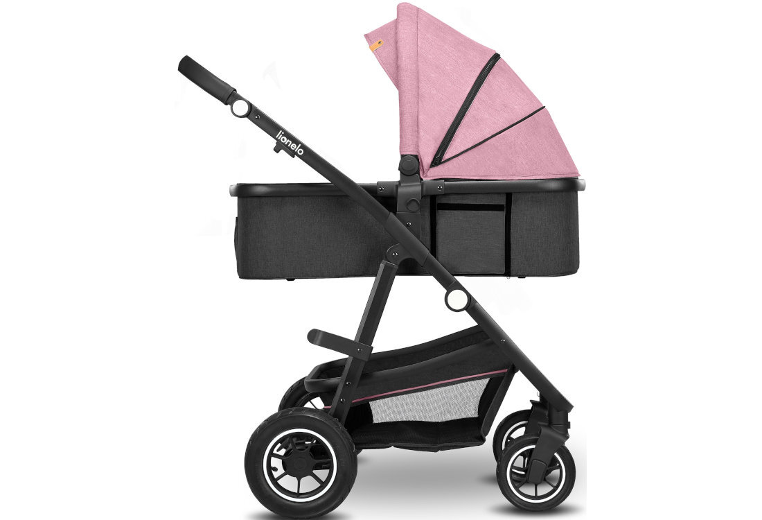 Wózek dziecięcy LIONELO Amber Czarno-różowy uniwersalne adaptery montaż funkcjonalność