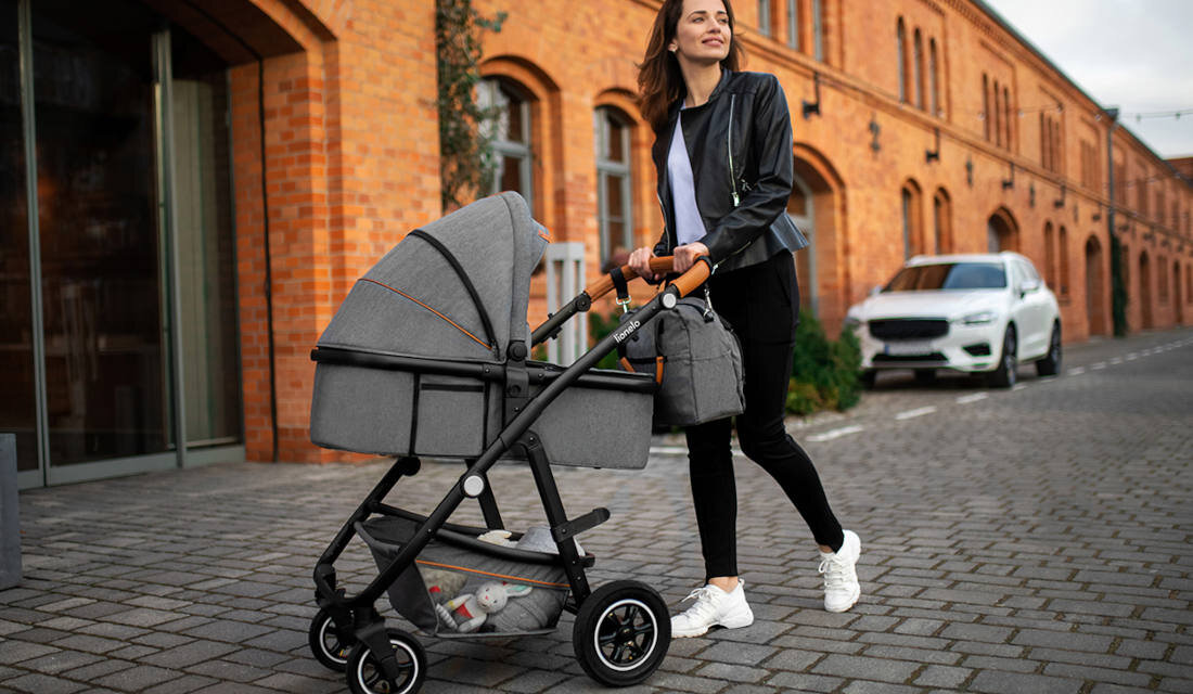 Wózek dziecięcy LIONELO Amber 3w1 Grey Graphite Czarno-szary wygoda bezpieczeństwo wszechstronność komfort styl bezpieczeństwo spacerówka gondola nosidełko