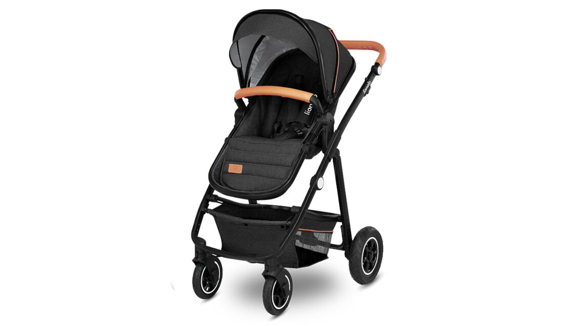 Wózek dziecięcy LIONELO Amber 3w1 Grey Graphite Czarno-szary 5-punktowe pasy bezpieczeństwa swoboda ruchy bezpieczenstwo