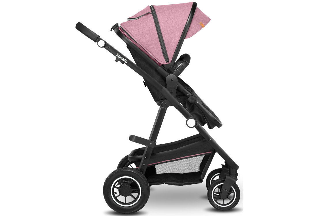Wózek dziecięcy LIONELO Amber 3w1 Pink Rose Czarno-różowy kierunek jazdy Trzystopniowa regulacja oparcia ustawienia pozycja Trzystopniowa regulacja podnóżka pałąk