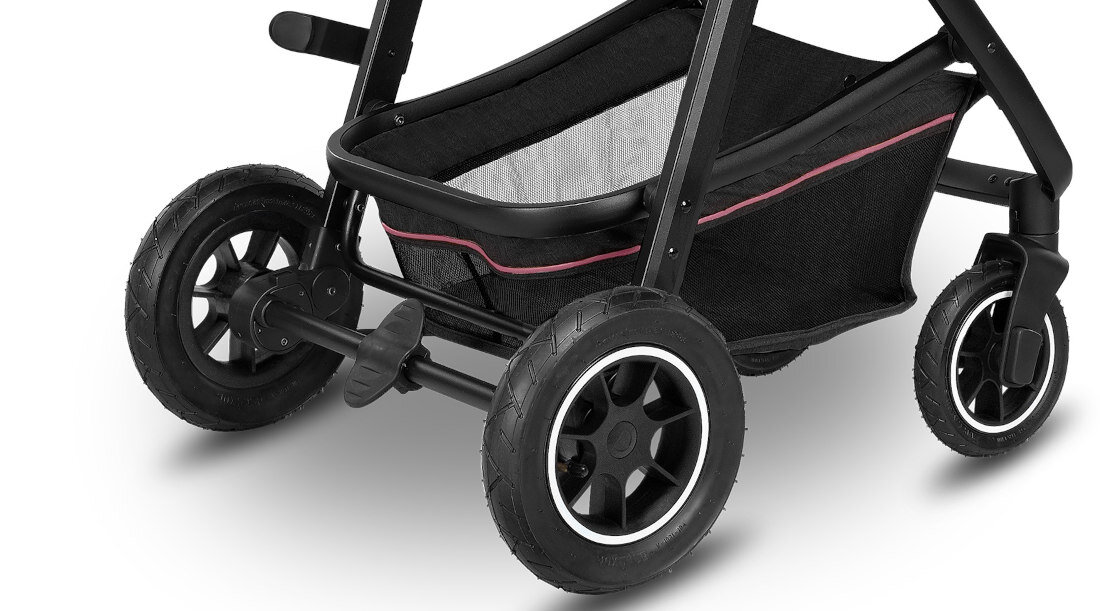 Wózek dziecięcy LIONELO Amber 3w1 Pink Rose Czarno-różowy Centralny hamulec nożny bezpieczeństwo wygoda użytkowanie