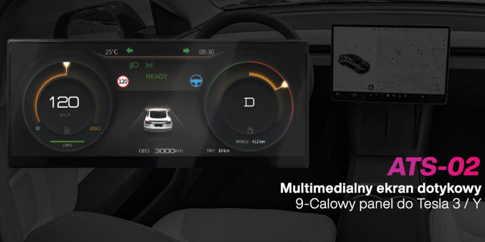 Ekran multimedialny ATS 2 do Tesla 3 Y CarPlay