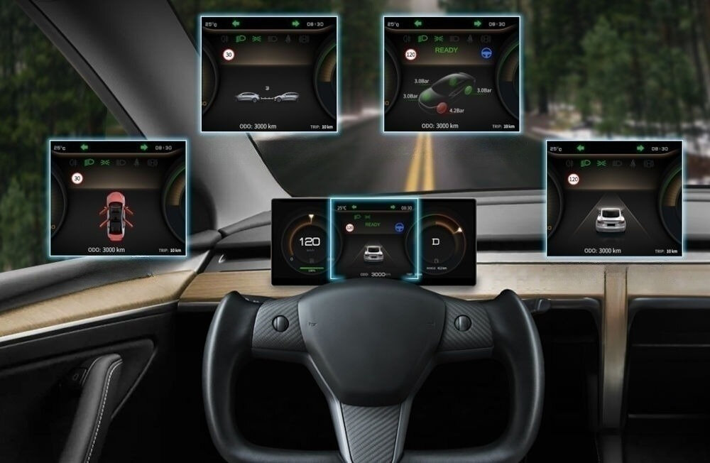 Ekran multimedialny ATS 2 do Tesla 3 Y CarPlay dostęp do informacji o pojeździe moc baterii prędkość stan lamp bezpieczeństwo jazdy ostrzeżenia o pasach, limitach prędkości, ciśnieniu w oponach
					bezprzewodowe połączenie z CarPlay i Android Auto wbudowany głośnik połączenie Bluetooth
