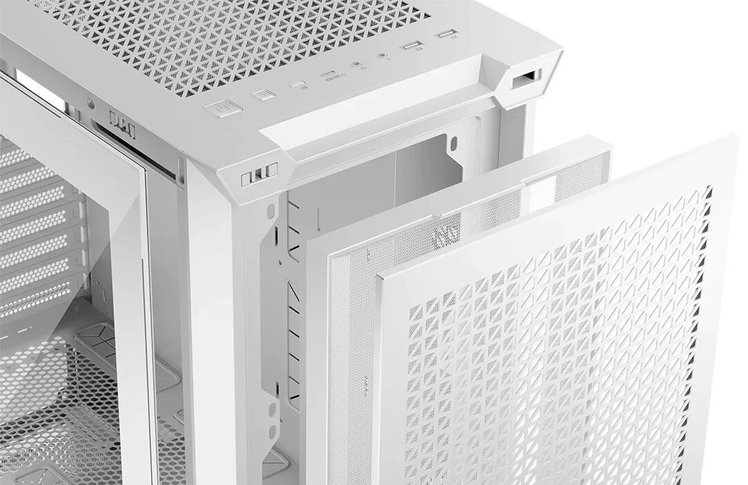 Obudowa MODECOM Volcano Expanse T Apex ARGB Midi Biały panele montowane na zatrzaski USB 3.0 USB-C Led wejście na mikrofon słuchawki gumowe przepusty zabezpieczające przewody organizer przewodów na rzep okręcane śledzie zaślepek kart PCIe pionowy montaż karty graficznej