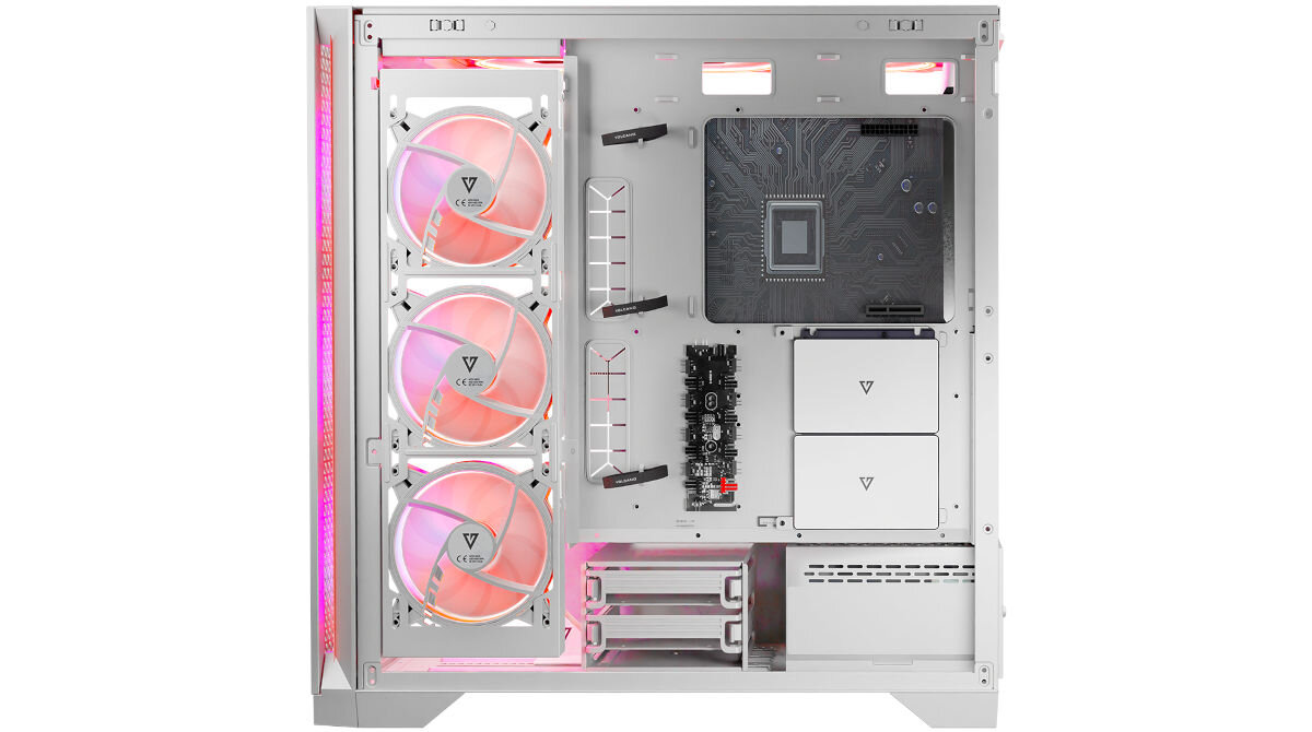 Obudowa MODECOM Volcano Expanse T Apex ARGB Midi Biały dyski twarde 2.5” SSD 3.5” HDD miejsce wysokie chłodzenie procesora 180mm długie karty graficzne 430mm