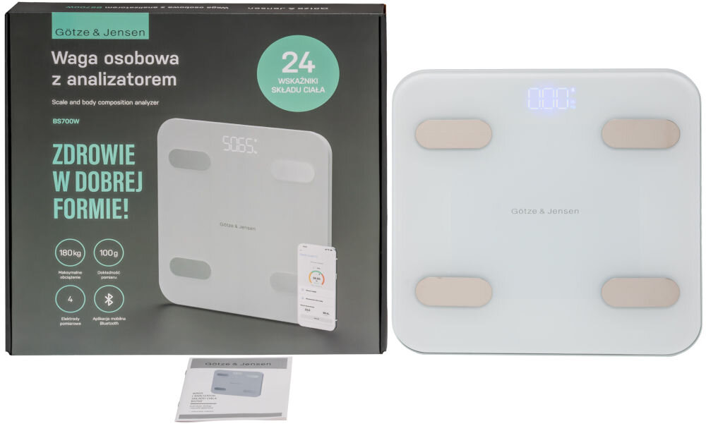 Waga łazienkowa GÖTZE & JENSEN Analizator BT BS700W Biały pudełko instrukcja