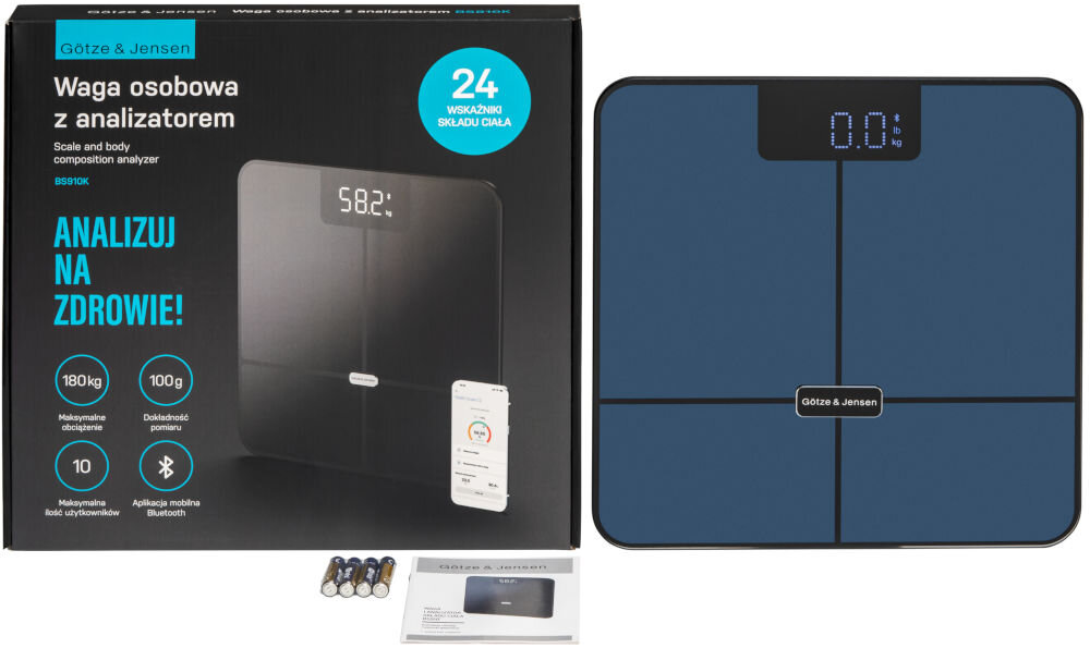 Waga łazienkowa GOTZE & JENSEN Analizator BT BS910K elementy zestaw waga baterie