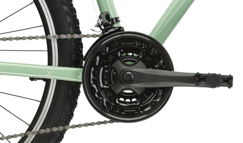 Rower górski MTB KROSS Berg 1.0 D15 26 cali damski Zielony lekka wydajna konstrukcja korby Weel Top 24-34-42T/170 mm wolnobieg SUNRACE MFM2A niezrownana solidnosc wytrzyma bardzo duzy nacisk na pedaly