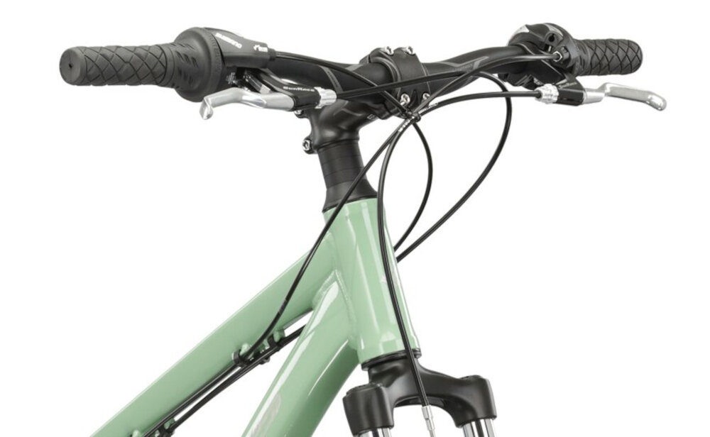 Rower górski MTB KROSS Berg 1.0 D15 26 cali damski Zielony aluminiowa kierownica uchwyty pokryte specjalnym antyposlizgowym materialem wieksze bepieczenstwo