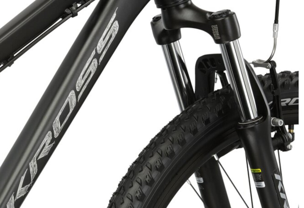 Rower górski MTB KROSS Berg 2.0 M15 27.5 cala męski Czarny rower typu hardtail przedni amortyzator KROSS 80 mm niweluje wstrzasy do jazdy na nierownej wyboistej nawierzchni