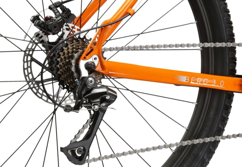 Rower górski MTB KROSS Berg 3.0 M21 27.5 cala męski Pomarańczowy 21 przelozen przednia przerzutka SHIMANO Tourney tylna przerzutka SHIMANO Acera przezutki SHIMANO duza wytrzymalosc precyzyjne dzialanie plynna bezproblemowa zmiana biegow