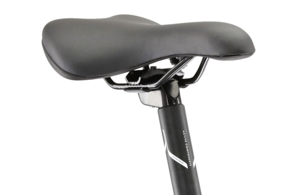 Rower górski MTB KROSS Hexagon 2.0 M17 27,5 cali męski Grafitowo-żółty piankowe siodelko ergonomiczna forma minimalizuje nacisk na punkty kontakt z cialem rowerzysty odpowiednie podparcie dla kosci siedzacych