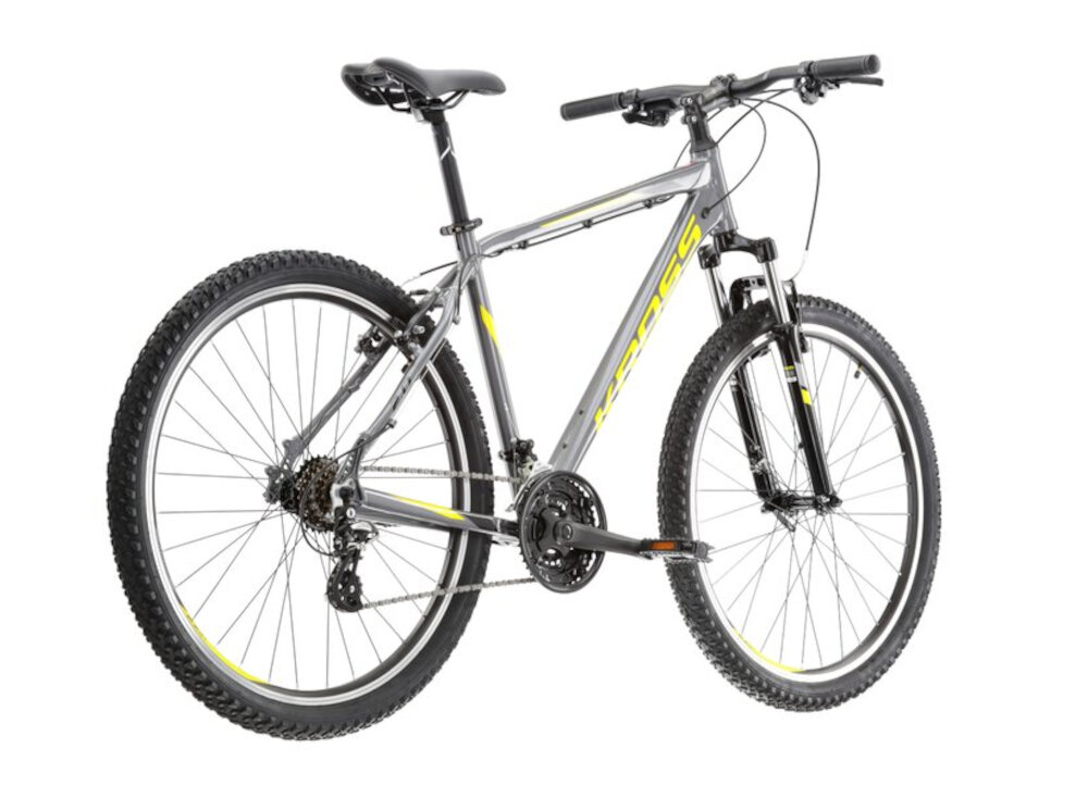 Rower górski MTB KROSS Hexagon 2.0 M17 27,5 cali męski Grafitowo-żółty do jazdy rekreacyjnej dla mezczyzn szybki wygodny pojazd zwrotny latwo wchodzi w najtrudniejsze zakrety