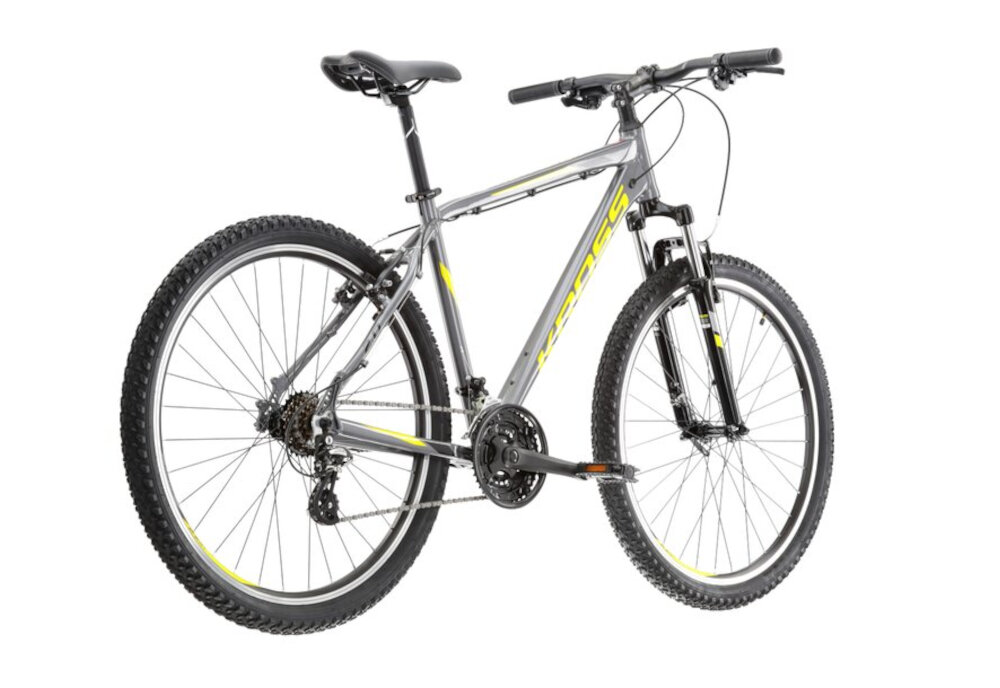 Rower górski MTB KROSS Hexagon 2.0 M17 26 calii męski Grafitowo-żółty do jazdy rekreacyjnej dla mezczyzn szybki wygodny pojazd zwrotny latwo wchodzi w najtrudniejsze zakrety