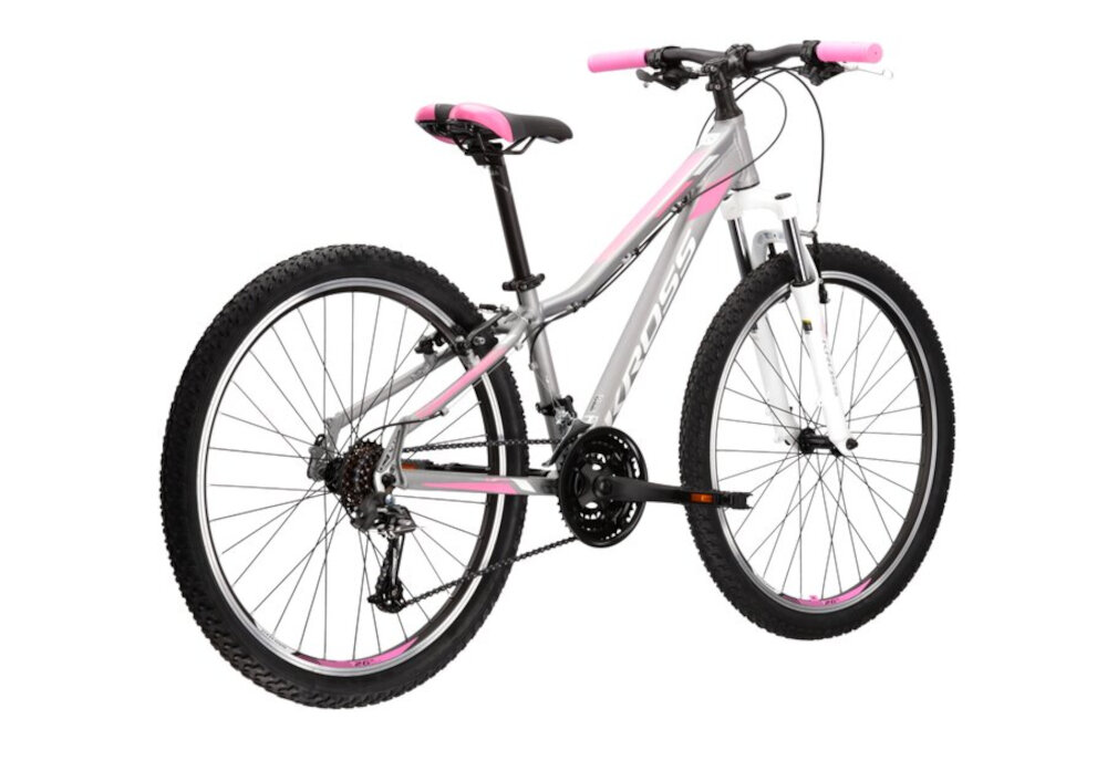 Rower górski MTB KROSS Lea 2.0 D17 27.5 cala damski Srebrny do jazdy rekreacyjnej dla kobiet szybki wygodny pojazd zwrotny latwo wchodzi w najtrudniejsze zakrety