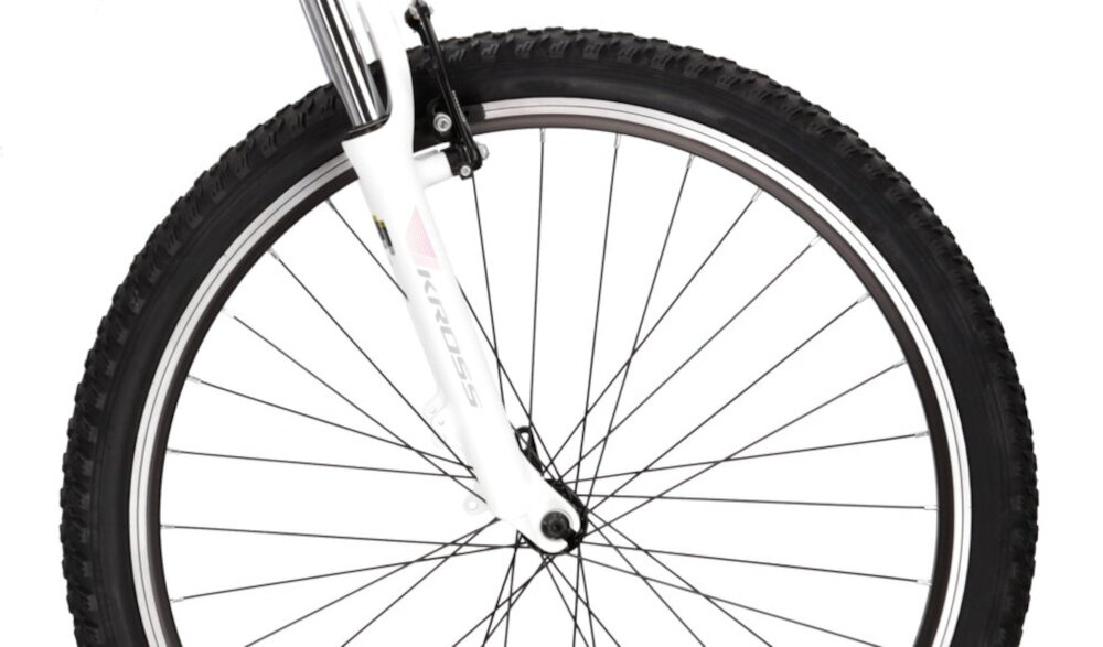 Rower górski MTB KROSS Lea 2.0 D17 27.5 cala damski Srebrny kola duze 27,5-calowe latwe pokonywanie przeszkod wiekszy kontakt kola z podlozem szeroki opoy marki WANDA gleboki bieznik dobra przyczepnosc regularne sprawdzanie cisnienia powietrza wartosc na bocznej czesci opony