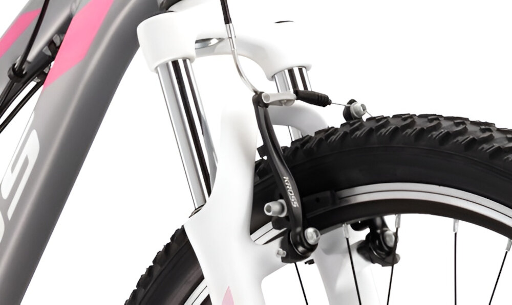 Rower górski MTB KROSS Lea 2.0 D17 27.5 cala damski Srebrny hamulce typu V-Brake renomowanej marki SUNRACE lekkie duza sila hamowania z przodu i z tylu
