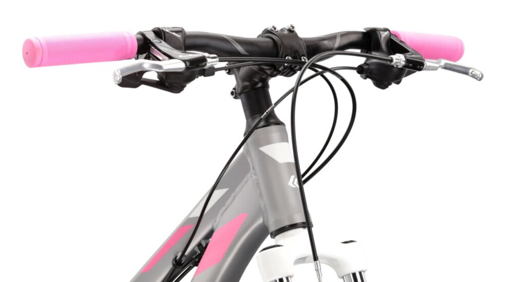 Rower górski MTB KROSS Lea 2.0 D17 27.5 cala damski Srebrny aluminiowa kierownica uchwyty pokryte specjalnym antyposlizgowym materialem wieksze bepieczenstwo