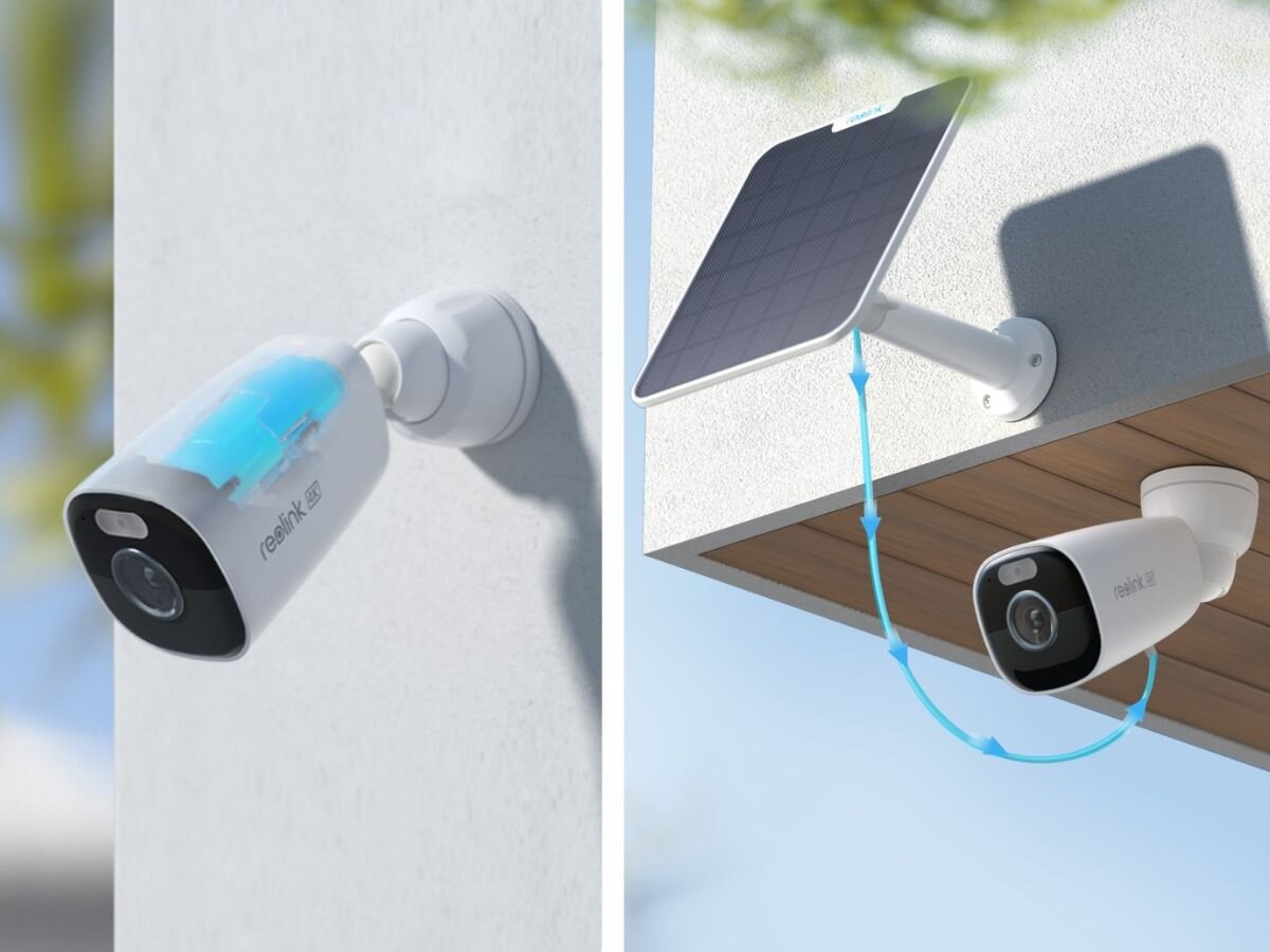 Kamera REOLINK Argus Series B360 - Trwała bateria, kamera przymocowana do elewacji wraz z panelem solarnym