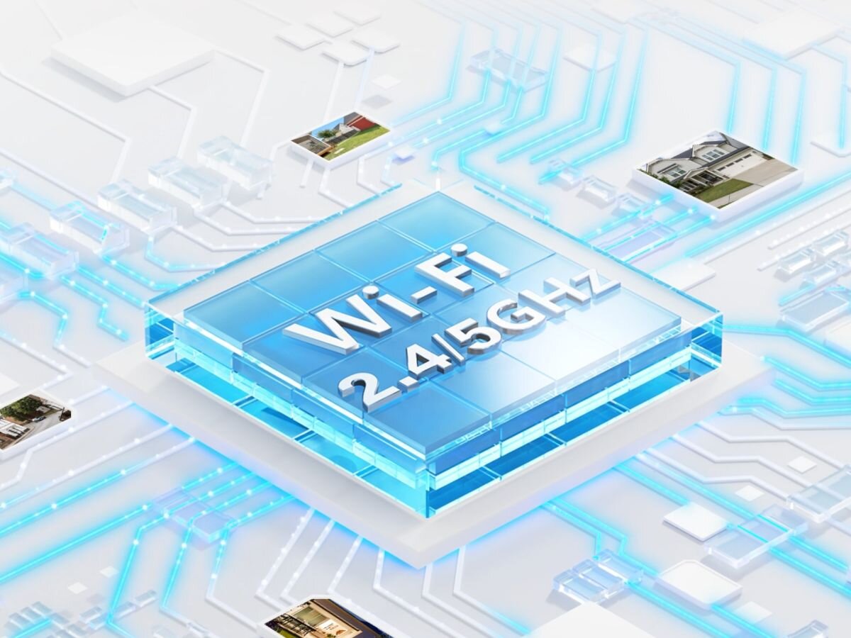 Dzwonek REOLINK D340W, stabilne, płynny, obraz, dowolne, miejsce, wizualizacja procesora z napisem wifi 2.4ghz