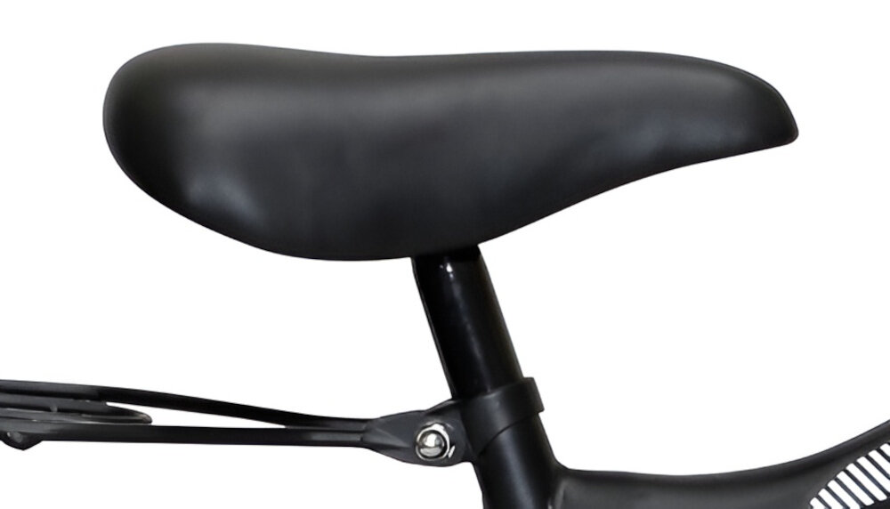 Rower dziecięcy ENERO Hurricane 16 cali dla chłopca Czarno-pomarańczowy zbliżenie na siodełko zdjęcie na białym tle wygodne dobrze wyprofilowane siodełko regulacja w zakresie od 52 do 55 cm rower „rośnie” razem z dzieckiem bezpieczeństwo komfort