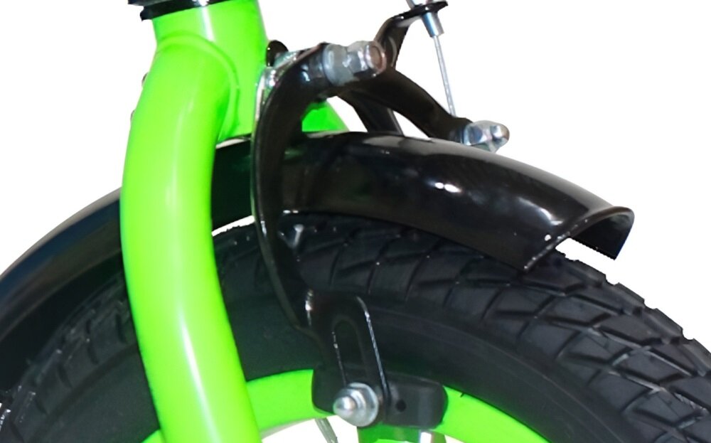 Rower dziecięcy ENERO Tornado 12 cali dla chłopca Zielono-niebieski bezpieczenstwo hamulce przedni V-Brake tylny zaciskowy typu torpedo skuteczne szybkie duza sila hamowania komplet odblaskow